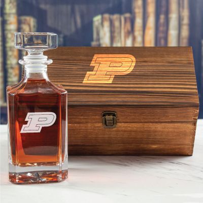 Custom Engraved Purdue Boilermakers - Personalized Whiskey Decanter In Wood Gift Box