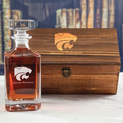 Custom Engraved Kansas State Wildcats Football - Personalized Whiskey Decanter In Wood Gift Box