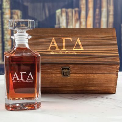 Custom Engraved Alpha Gamma Delta - Personalized Whiskey Decanter In Wood Gift Box