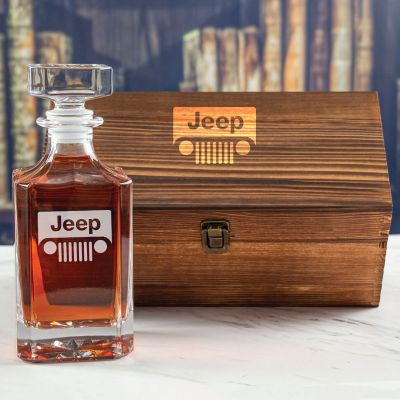 Custom Engraved Jeep  - Personalized Whiskey Decanter In Wood Gift Box