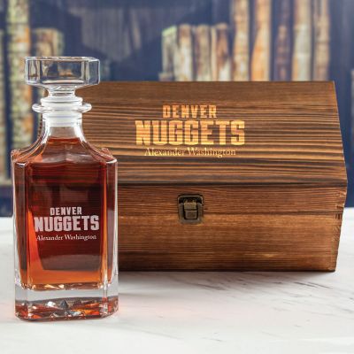 Custom Engraved Denver Nuggets - Personalized Whiskey Decanter In Wood Gift Box