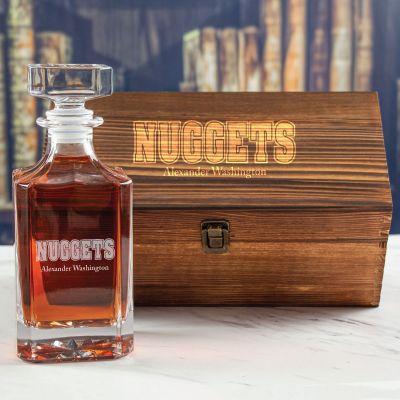 Custom Engraved Nuggets Silhouette - Personalized Whiskey Decanter In Wood Gift Box