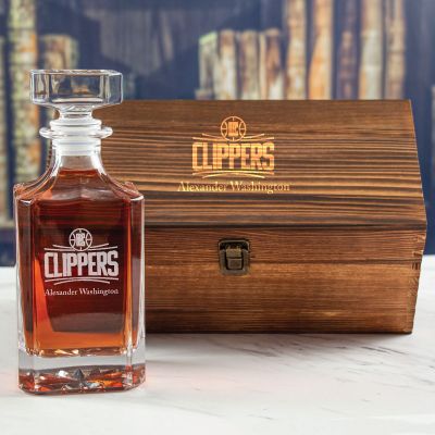 Custom Engraved Clippers - Personalized Whiskey Decanter In Wood Gift Box