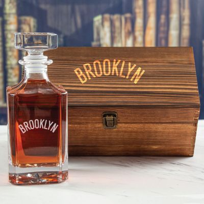 Custom Engraved Brooklyn - Personalized Whiskey Decanter In Wood Gift Box