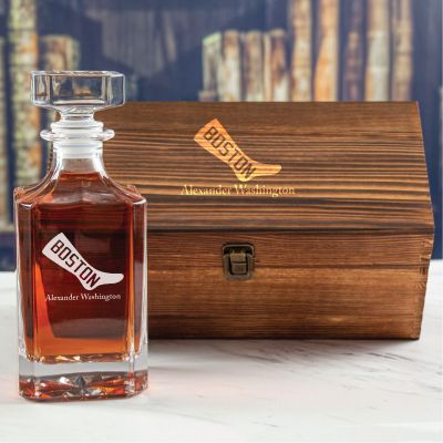 Custom Engraved Boston Red Sox 1908 Logo - Personalized Whiskey Decanter In Wood Gift Box