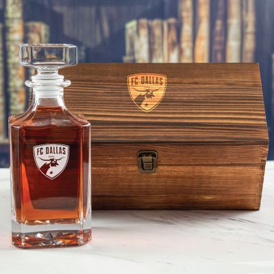Custom Engraved FC Dallas  - Personalized Whiskey Decanter In Wood Gift Box
