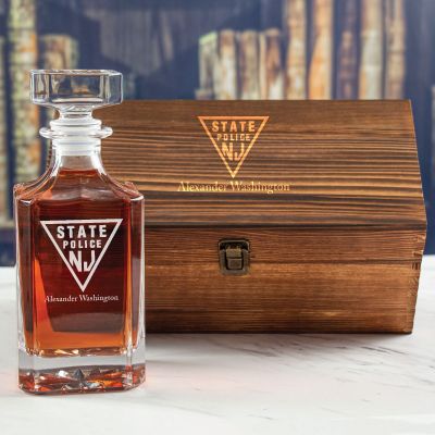 Custom Engraved - Police Badges - Personalized Whiskey Decanter In Wood Gift Box - New Jersey State Police Patch