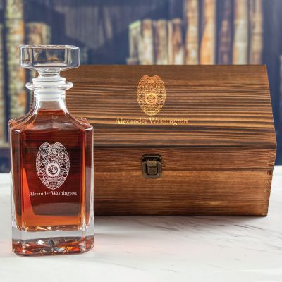 Custom Engraved - Police Badges - Personalized Whiskey Decanter In Wood Gift Box - New Mexico Mounted Patrol Badge