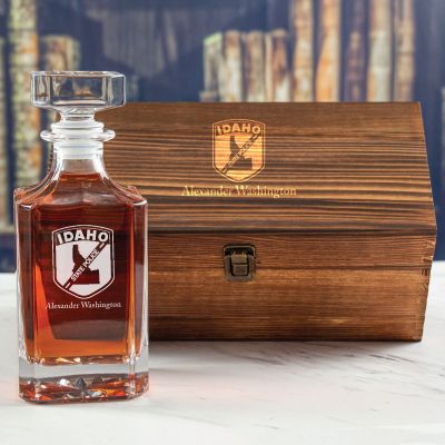 Custom Engraved - Police Badges - Personalized Whiskey Decanter In Wood Gift Box - Idaho State Police Patch
