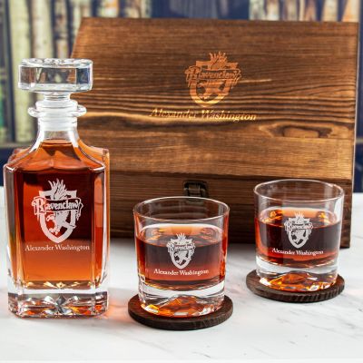 Custom Engraved Ravenclaw - Personalized Whiskey Decanter Set In Wood Gift Box