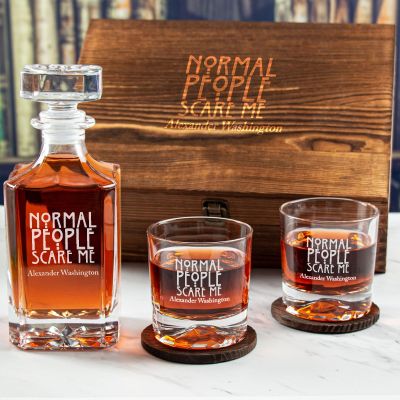Custom Engraved Normal People Scare Me - Personalized Whiskey Decanter Set In Wood Gift Box