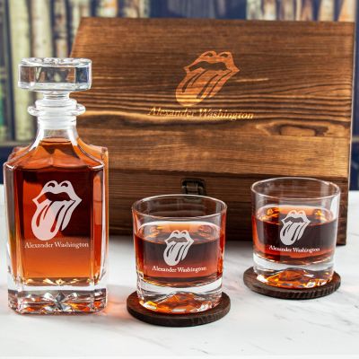 Custom Engraved Tongue Sticking Out - Personalized Whiskey Decanter Set In Wood Gift Box