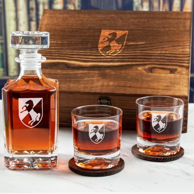 Custom Engraved Army 11th Armored Calvary Regiment - Personalized Whiskey Decanter Set In Wood Gift Box