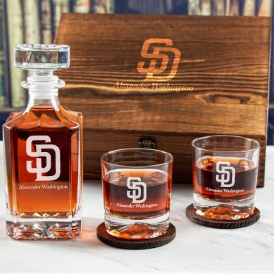 Custom Engraved San Diego Padres - Personalized Whiskey Decanter Set In Wood Gift Box
