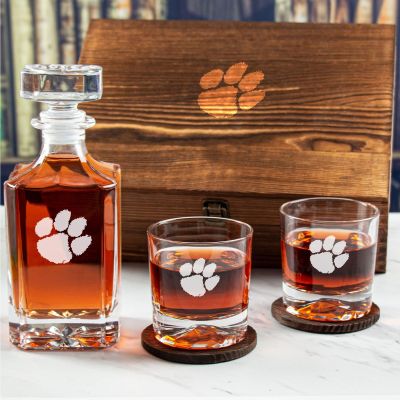 Custom Engraved The Clemson Tigers - Personalized Whiskey Decanter Set In Wood Gift Box
