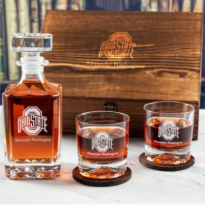 Custom Engraved Ohio State Buckeyes - Personalized Whiskey Decanter Set In Wood Gift Box