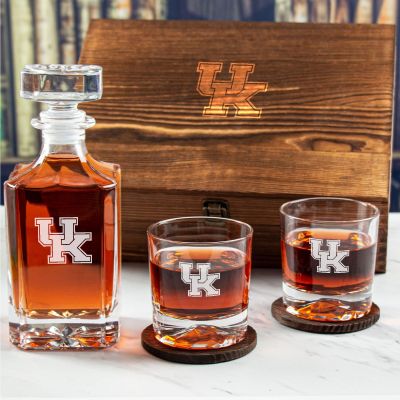 Custom Engraved Kentucky Wildcats - Personalized Whiskey Decanter Set In Wood Gift Box