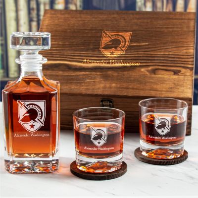 Custom Engraved Army West Point - Personalized Whiskey Decanter Set In Wood Gift Box