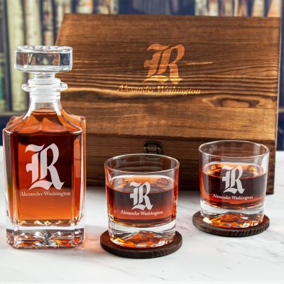 Custom Engraved Rice Owls Letter Football - Personalized Whiskey Decanter Set In Wood Gift Box