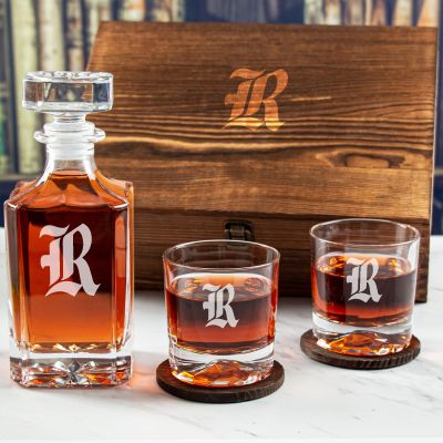 Custom Engraved Rice Owls Letter Football - Personalized Whiskey Decanter Set In Wood Gift Box