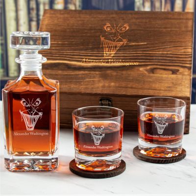 Custom Engraved Joker Smile - Personalized Whiskey Decanter Set In Wood Gift Box