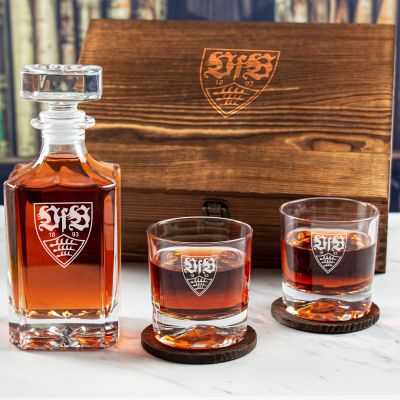 Custom Engraved VFB Stuttgart - Personalized Whiskey Decanter Set In Wood Gift Box