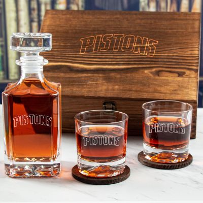 Custom Engraved Pistons - Personalized Whiskey Decanter Set In Wood Gift Box