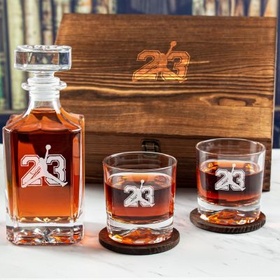 Custom Engraved Jordan 23 - Personalized Whiskey Decanter Set In Wood Gift Box