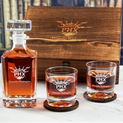 Custom Engraved PHX - Personalized Whiskey Decanter Set In Wood Gift Box