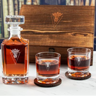Custom Engraved Cadiz CF - Personalized Whiskey Decanter Set In Wood Gift Box