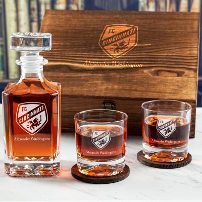 Custom Engraved Cincinnati FC - Personalized Whiskey Decanter Set In Wood Gift Box