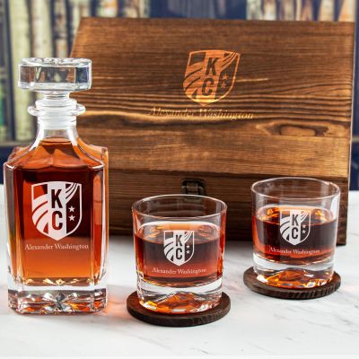 Custom Engraved Kansas City Current - Personalized Whiskey Decanter Set In Wood Gift Box