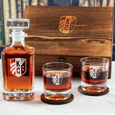 Custom Engraved Kansas City Current - Personalized Whiskey Decanter Set In Wood Gift Box