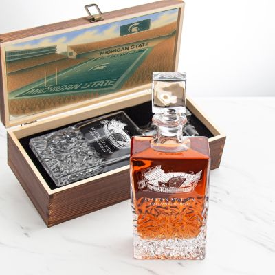 Michigan State University Stadium – Engrave Sports Team Decanter in Rustic Wood Box