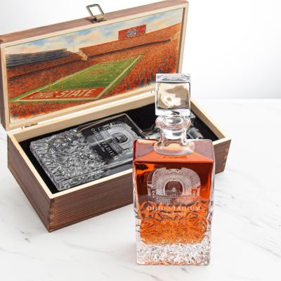 Ohio State University Stadium – Engrave Sports Team Decanter in Rustic Wood Box