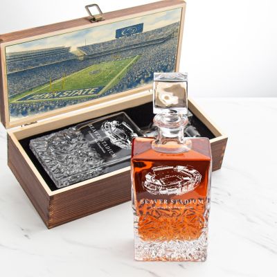 Penn State Stadium – Engrave Sports Team Decanter in Rustic Wood Box