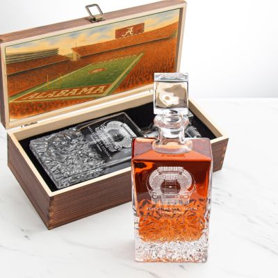 University of Alabama Stadium – Engrave Sports Team Decanter in Rustic Wood Box