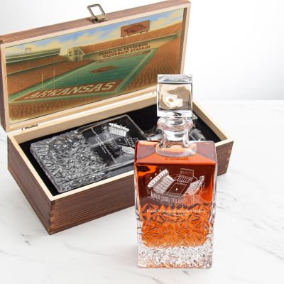 University of Arkansas Stadium – Engrave Sports Team Decanter in Rustic Wood Box