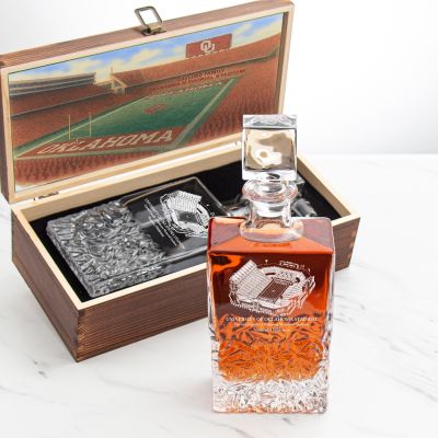 University of Oklahoma Stadium – Engrave Sports Team Decanter in Rustic Wood Box