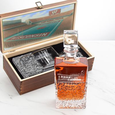 University of Wisconsin Stadium – Engrave Sports Team Decanter in Rustic Wood Box