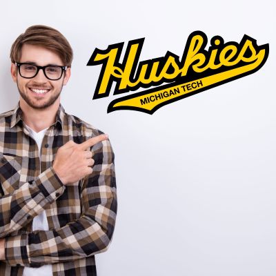 College Wall Decals - College Team Logos - Michigan Tech Huskies Script Word