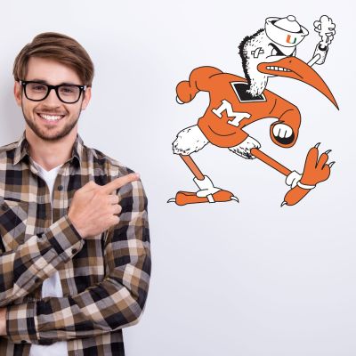 College Wall Decals - College Team Logos - University of Miami Sebastian the Ibis - Orange Shirt