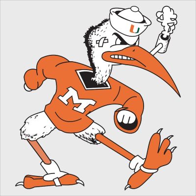 College Wall Decals - College Team Logos - University of Miami Sebastian the Ibis - Orange Shirt