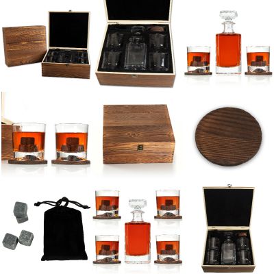 Add Your Logo Here - Custom Wood Box Classic Decanter Full Set - Add Your Brand Name - Add Your Design