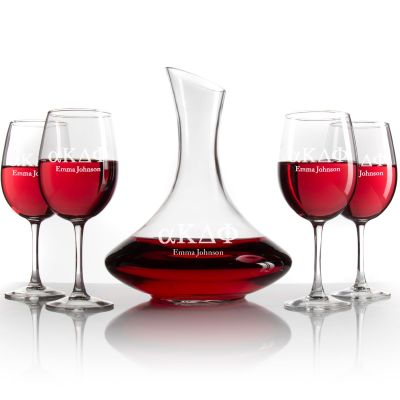 Custom Engraved Alpha Kappa Delta Phi - Slanted Top Wine Decanter With Stem Wine Glasses