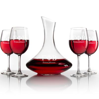 Custom Engraved Gamma Phi Beta - Slanted Top Wine Decanter With Stem Wine Glasses