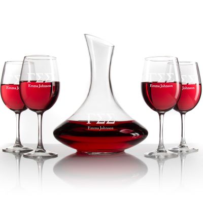 Custom Engraved Gamma Sigma Sigma - Slanted Top Wine Decanter With Stem Wine Glasses
