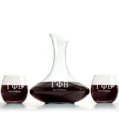 Custom Engraved Gamma Phi Beta -  Slanted Top Wine Decanter With Wine Glasses