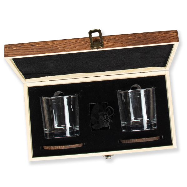 Wood Box with Whiskey Glasses