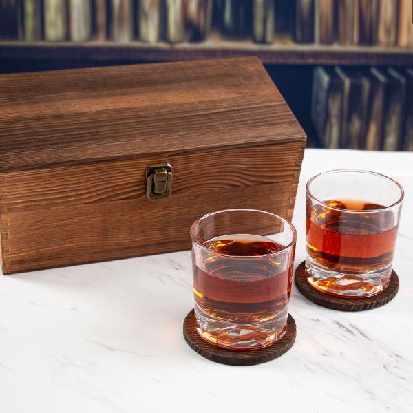 Whiskey Glass Set with Wood Gift Box